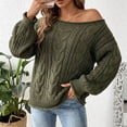 thumbnail image 4 of Women's Oversized Cable Knit Sweaters Boat Neck Long Sleeve Sweater Top Soft Stretch Knitted Pullover Tops Fall Winter Fashion Tops Army Green, 4 of 8
