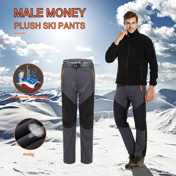 Qertyioot Pantalon de Neige pour Hommes Couleur-Blocage Extérieur Polaire Épaissi Ski Doux