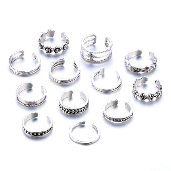 tamizeot 12 Pcs/set Summer Fashion Hollow Plated Alloy Toe Rings Beach Vacation Foot Set Toe''s Rings Girls Foot Jewelry Gift