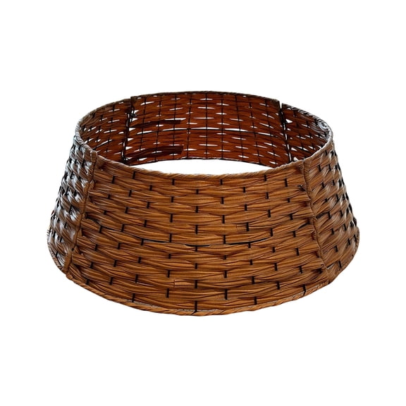 Woven Faux Rattan Christmas Tree Collar, Round Rigid Tree Base Ring Cover, Rustic Farmhouse Style Stand Skirt Replacement For Indoor Xmas Home Decor