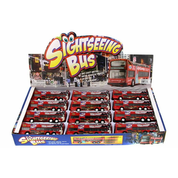 Box of 12 Diecast Model Cars - Las Vegas 6" Double Decker Sightseeing Bus Open Top, Red, 6 Inch Scale