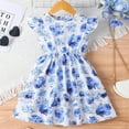 thumbnail image 2 of VNKIDY Girls Floral Print Dress Ruffle Cap Sleeve Crewneck Ruffle Hem A Line Casual Dress For Summer Daily Wear Blue 1-2 Years, 2 of 7