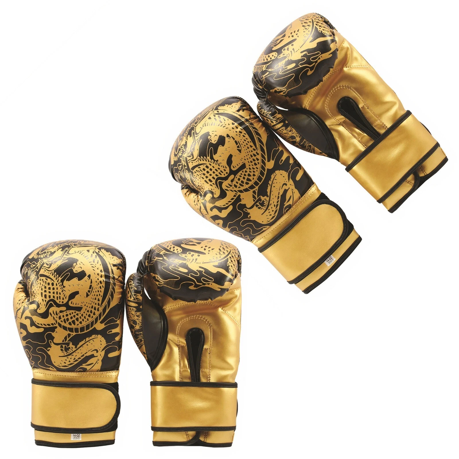 Last Punch 2 Pairs of 14oz Boxing Gloves & Head Guard Training Sparring Kickboxing Practice Gear Black/Gold