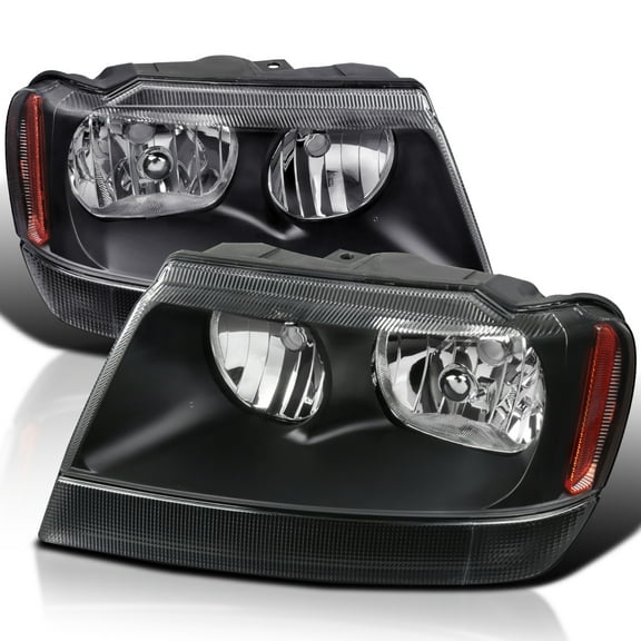 Spec-D Tuning Black Replacement Headlights Compatible with 1999-2004 Jeep Grand Cherokee Left   Right Pair Head Lights Lamps Assembly