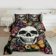 thumbnail image 2 of jejeloiu Colorful Rustic Flower Queen Comforter Set,Sketch Skull Bedding Sets,Gothic Theme Bedding Comforter Set For Teens,Super Cozy Room Decor Reversible,3 Pieces, 2 of 8