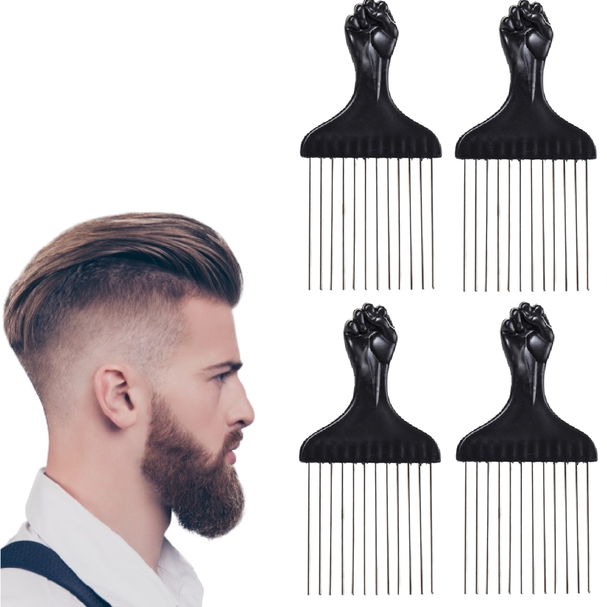 4 Pack Afro Pick, Hair Pick, Hair Comb, Metal Hair Pick Comb for Men