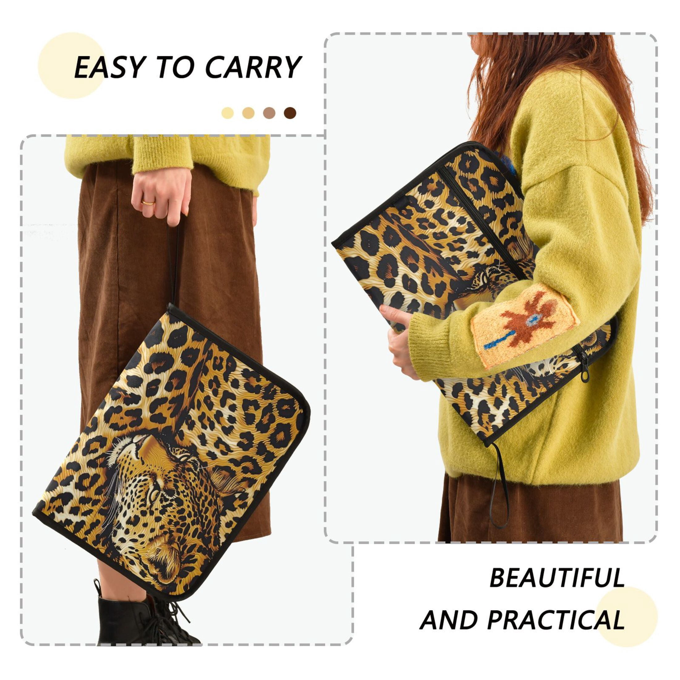 Organ Folder 14.2 x 0.8 x 10.6 Inches 13 Separate Pockets A4 Size Documents Folder A Sort Storage File Manager For The Home Office Yellow Leopard