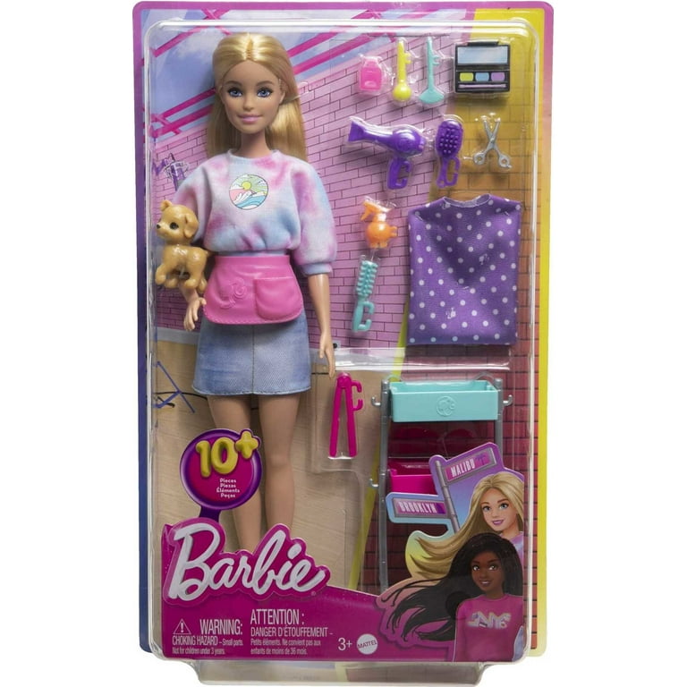 Barbie “Malibu” Stylist Doll & 14 Accessories Playset, Hair & Makeup Theme  with Puppy & Styling Cart
