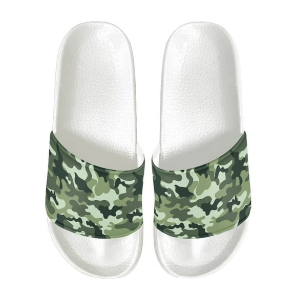 Psesaysky Men's Green Camouflage Slide Sandals Anti-Slip Lightweight Sandals Versatile Durable Shower Shoes Size 5-14