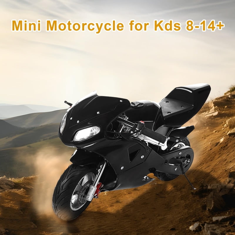 Seipouy Mini Motorcycle, 49cc 2 Stroke Pocket Bike, Gas Motorbike, Racing Max Speed 20Mph, Dual Headlights 1.25L Gas Tank, Max Load 170lbs, for Kids