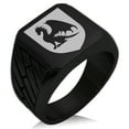 thumbnail image 1 of Stainless Steel Dragon Guardian Coat of Arms Shield Geometric Pattern Biker Style Polished Ring, 1 of 1