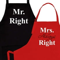 Prazoli His and Hers Aprons for Couples Mr Right Mrs Always Right Engagement and Bridal Shower Gift for Bride, Black & Red Apron Set of 2