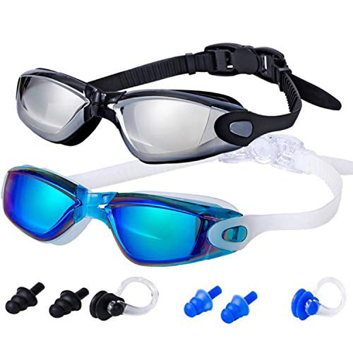 Pack of 2 with Mirrored & Waterproof Swimming Goggles No Leaking Anti Fog UV Protection Triathlon for Adult Men Women Youth Kids Child Swim Goggles UV 400 Protection Clear Lenses 