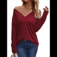 thumbnail image 2 of Camisa de Larga para Mujer, Atuendos de Otoño, Ropa Informal Elegante, Blusa Tipo Túnica con Cuello en V y Botones. Vino Tinto M, 2 of 8