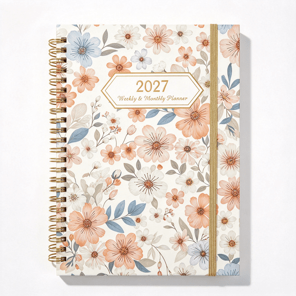 Planner 2027, Weekly and Monthly Planner, Floral Cover Design