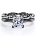 thumbnail image 1 of JeenMata Juego de Anillos de Boda de Cuatro Puntas con Corte Princesa de 1,50 Quilates Infinity Eternity con Baño de Oro Negro de 18 K sobre Plata (Personaliza la Banda de Tu Anillo de Bodas), 1 of 6
