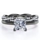 thumbnail image 1 of JeenMata Juego de Anillos de Boda de Cuatro Puntas con Corte Princesa de 1,50 Quilates Infinity Eternity con Baño de Oro Negro de 18 K sobre Plata (Personaliza la Banda de Tu Anillo de Bodas), 1 of 6