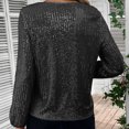 thumbnail image 6 of Laqbezok Dazzling Sequin V Neck Balloon Sleeve Top, Women's Shimmering Evening Party Blouse, Glamorous Sparkly Holiday Outfit, 6 of 8