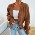 thumbnail image 2 of Husipze Chunky Knit Cardigan Sweater for Womens V Neck Oversized Button Down Long Sleeve Ribbed Texture Loose Fit Casual Tops Brown M, 2 of 7