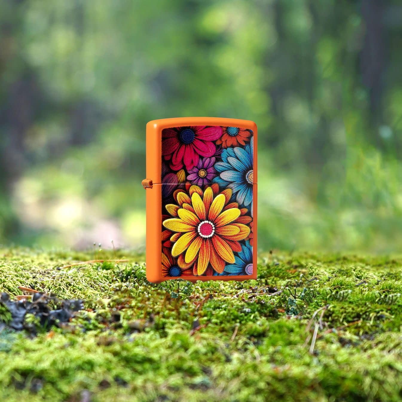 Zippo Lighter - Customized Message on Flowers Orange Matte Pocket Lighter 46434