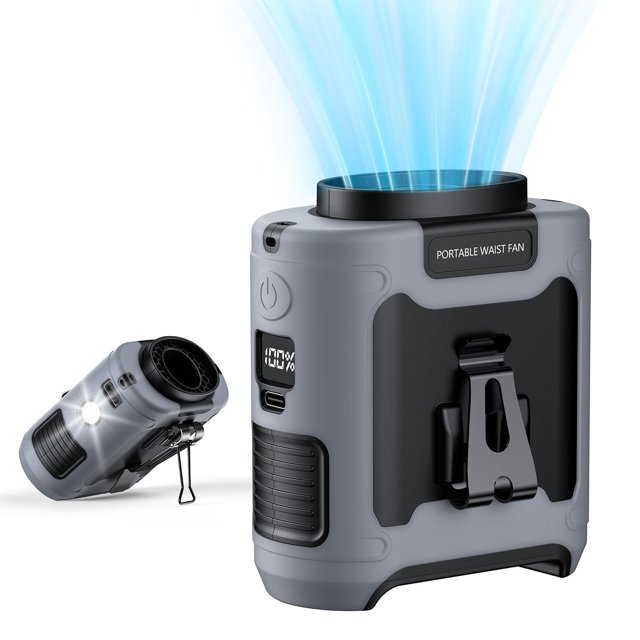 Ventilador con clip para cintura PlanCiti portátil de 10000 mAh, 5 velocidades con luz