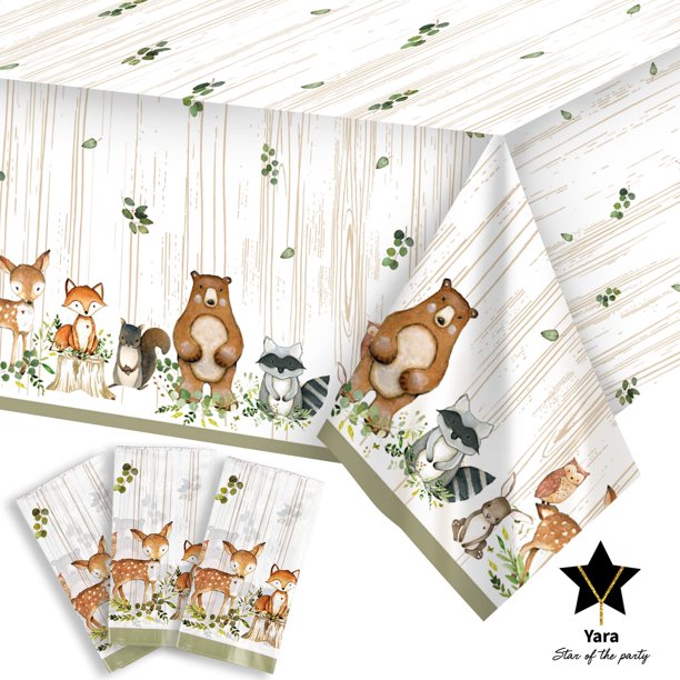 Mantel Yara Woodland de plástico para baby shower y cumpleaños