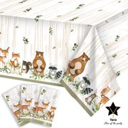 YARA Woodland Plastic Tablecloth OIF8For Baby Shower Decorations & Boy |Safari Enchanted Forest Animals Decor |Neutral Gender Table Decoration Bear Fox Party Supplies |Jungle Theme Creatures