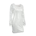 thumbnail image 4 of hirigin Women's Bodycon Mini Dress, Sparkle Sequin Long Sleeve Side Cross Tie-up Club Dress, 4 of 9