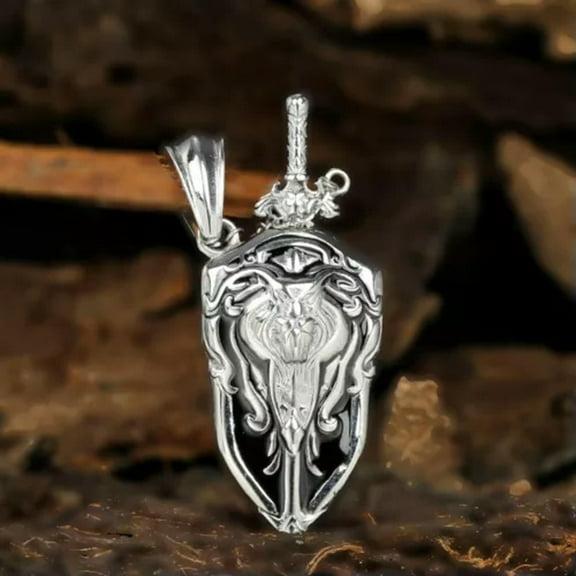 K-KED Men's Stainless Steel Warcraft Shield Sword Pendant Necklace Delicate Jewelry Wholesale-Silver
