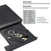 External DVD Drive, USB 3.0 Portable CD/DVD +/-RW Drive, Optical Drive Slim DVD Player CD/ROM Burner for Mac/Windows/Linux for PC Laptop