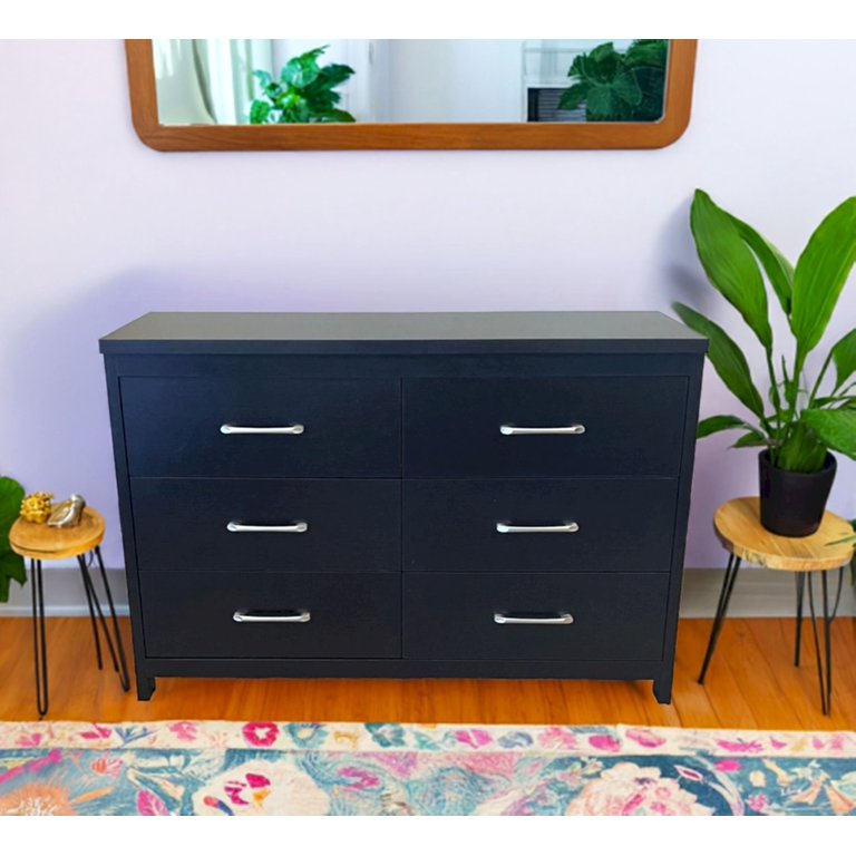 black low dresser Slide Logic 6 Drawer Low Boy Dresser