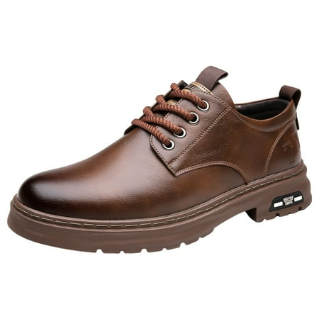 IUJSOY Mens Dress Shoes Formal Classic Lace up Oxfords Trendy Round Toe Casual Leather Shoes