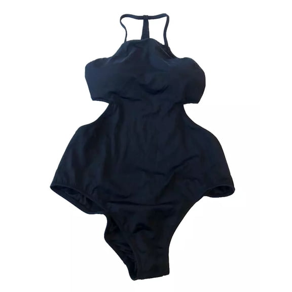 Victoria's Secret Crochet Racer Back Bikini One Piece Swimsuit Black Size Large NWT