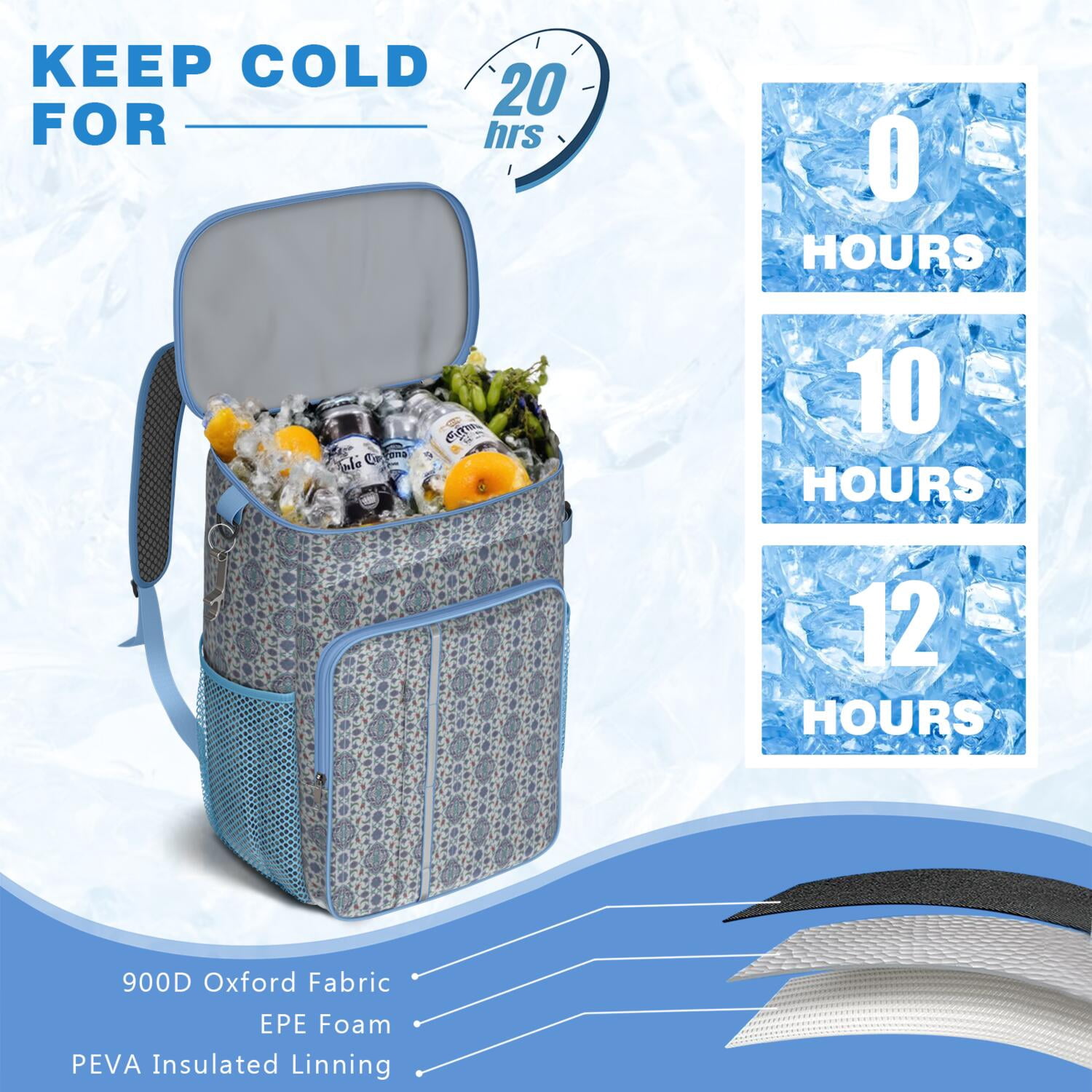 Travel Cooler Bag - Boho Bohemia Flower Camping Beer Cooler Backpack with Bottle Opener- Waterproof Insulated Picnic Backpacks - Cooler Bag for Beach