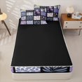 thumbnail image 4 of jejeloiu Abstract Floral Zipper Twin Comforter Sets with Fitted Sheet and 2 Pillowcases For Girls,Patchwork Print Zipper Bedding Set,Purple Black White,Black Reversible,4 Pieces, 4 of 7