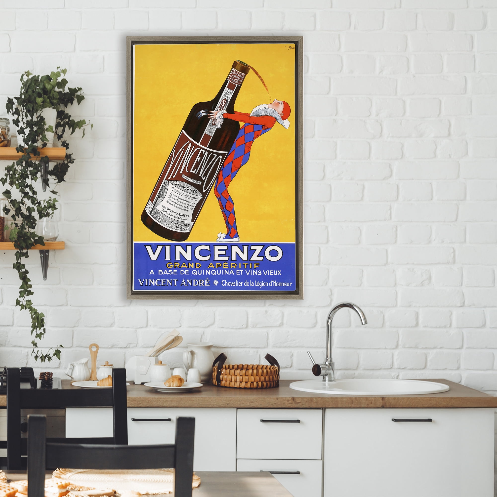 Stupell Industries Vincenzo Vintage Wine Brown Framed Floater Canvas Wall Art, design by Vintage Posters
