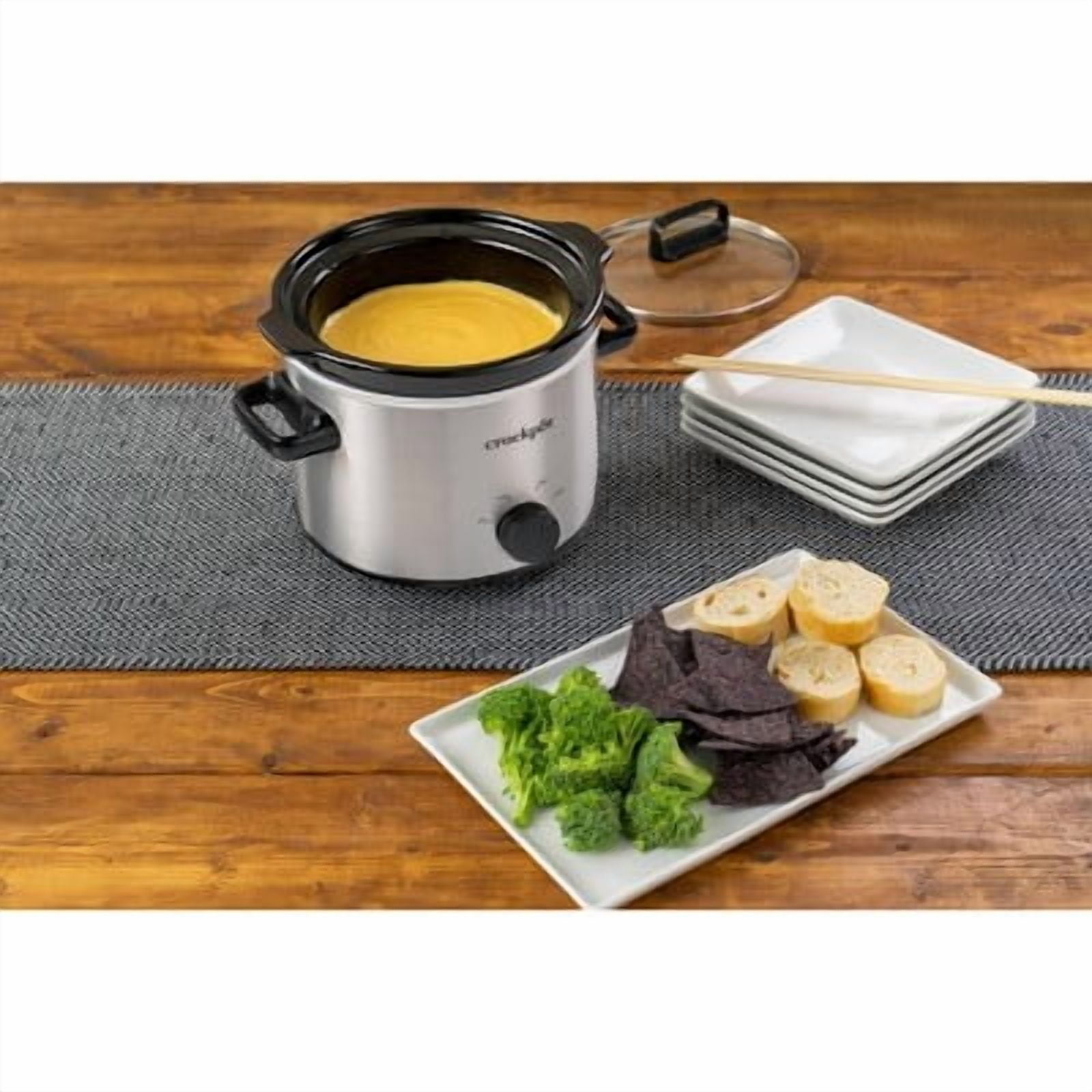 Crock-Pot 2qt Manual Slow Cooker - Stainless Steel: 3 Settings, Reheat & Warmer, Stay-Cool Handles, Dishwasher-Safe Parts