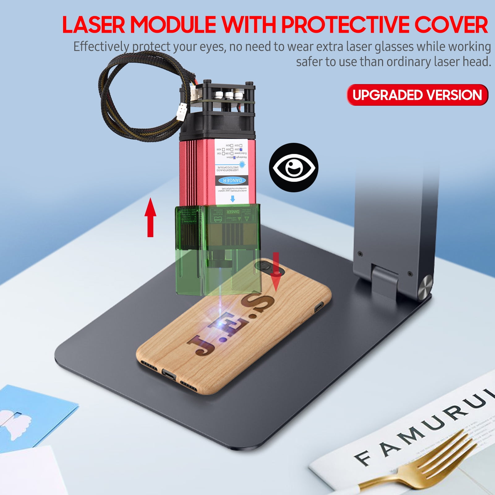 Engraving Module,Cover Adjustable 450nm 20w Speed Cutter Printer Router Router Diy With Cover Leather Fabric 20w Cover Printer Router Craft Wood Adjustable Head Wood Leather