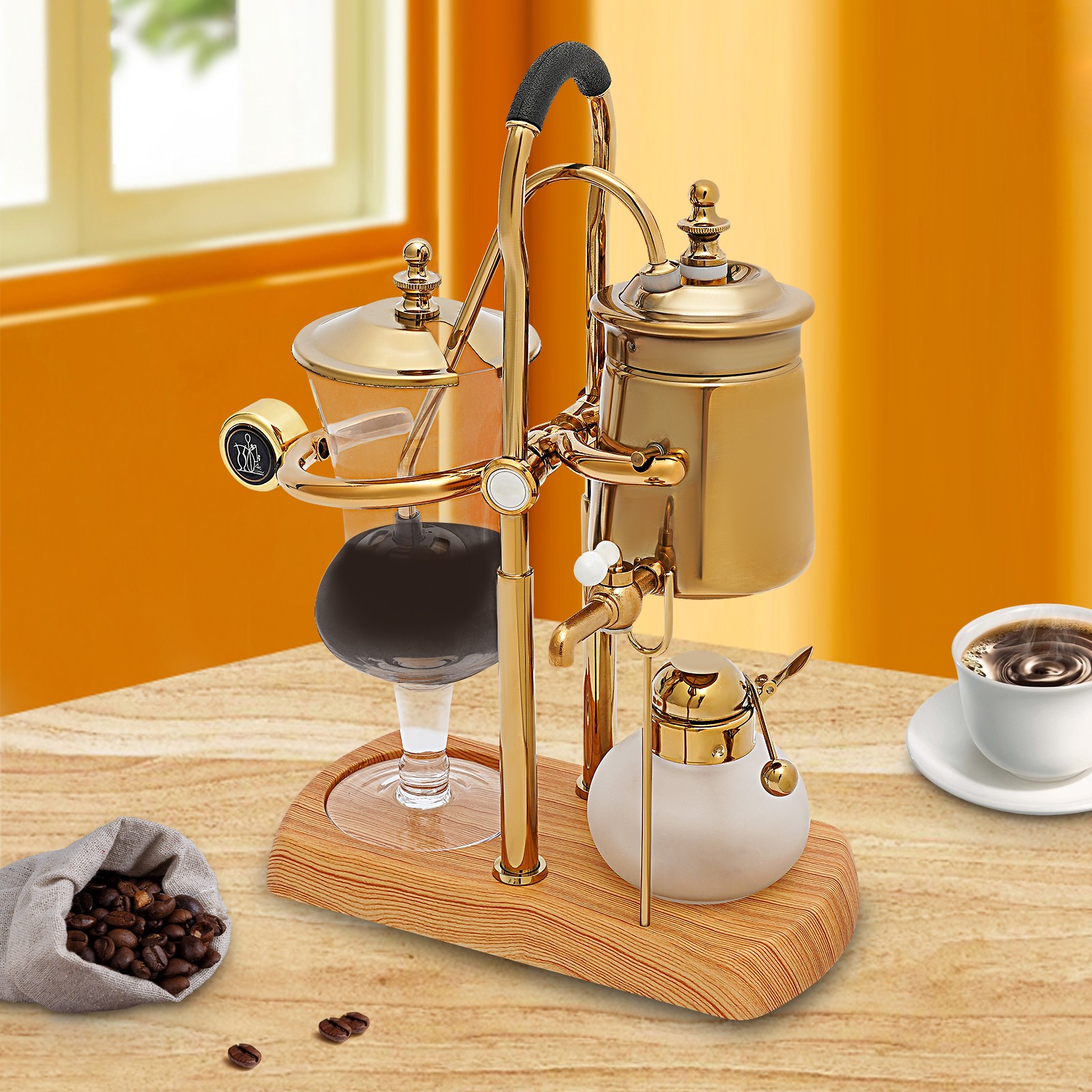 13.53oz Royal Belgian Belgium Balance Syphon Coffee Maker Siphon Brewer Golden for Homes, Coffee Shops