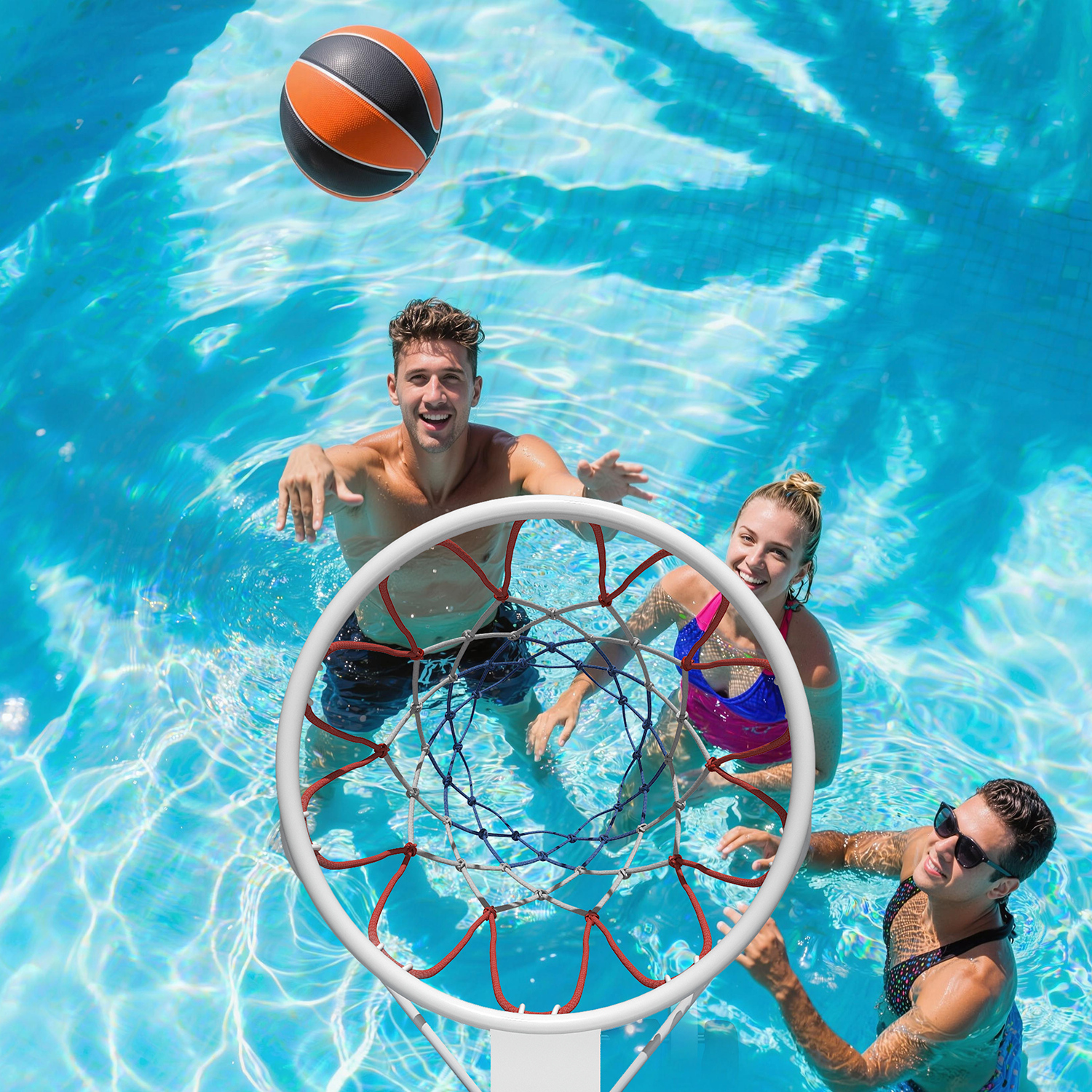 Danrelax Pool Basketball Hoop, Height Adjustable 3.9" to 6.9", Blue PE Frame, Water Base, Includes Air Pump, 8-Inch Rubber Ball, Indoor & Outdoor Use