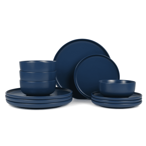 Mainstays Alessandra Matte Blue 12 pièces en grès cérame (Service pour 4)