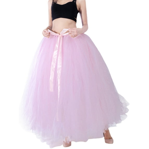 Women Princess Bubble Skirt Solid Color Mesh Long Overskirt Wedding Cocktail Party Banquet Wear