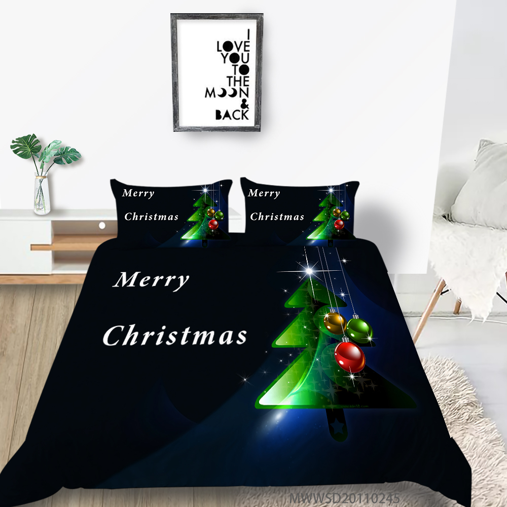 3D Christmas Comfort Duvet Cover Christmas Tree Pattern Soft High Quality Fibre Bedding Set