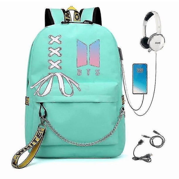 Bts Same Backpack Student Female Schoolbag Korean Version Large-capacity Usb Charging Campus Light-13
