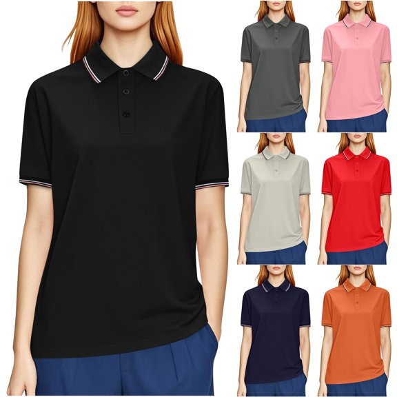 Otvok Men'S and Women'S Solid Sports Lapel Dry Shirt Unisex Short Sleeve Working Clothes Tops