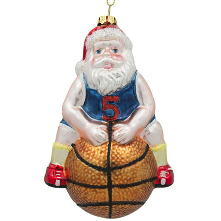 Santa Basketball Player Glass Christmas Ornament 5 Inches