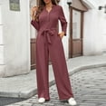 thumbnail image 2 of Wensltd Women Casual Jumpsuit Solid Color Long Sleeves Tops Loose Bandage Pants, 2 of 8
