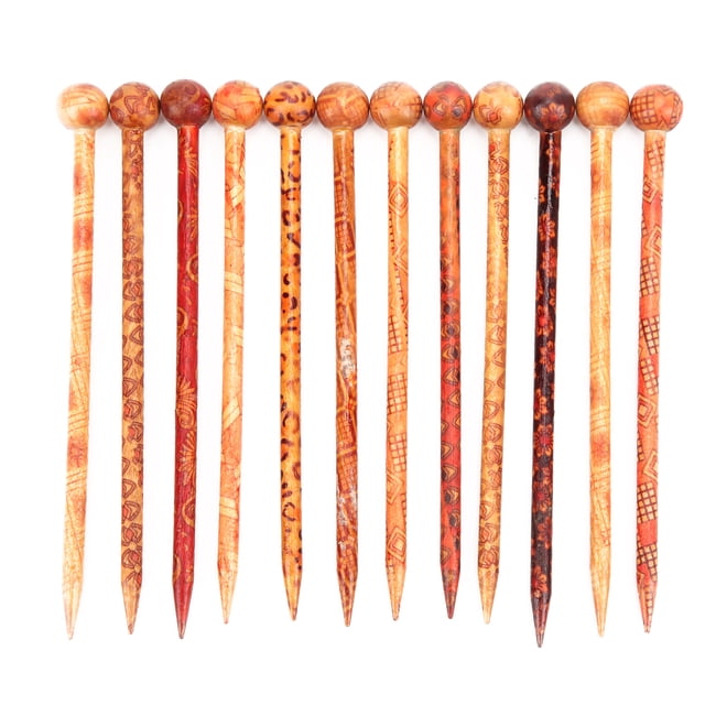 Abastado 12 Piezas Palo para el Cabello DIY Retro Impreso Madera Estilo Popular Elegante Temperamental Decoraciones para Damas