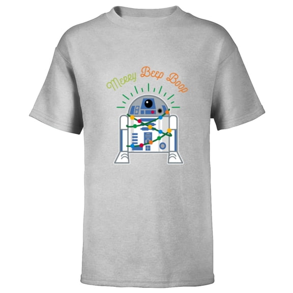 Star Wars R2-D2 Droid Cute Christmas Holiday Merry Beep Boop - Short Sleeve T-Shirt for Kids - Customized-Athletic Heather