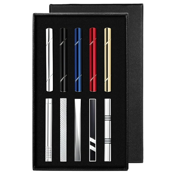 10 PCS Tie Clips for Men, Tie Clip Set with Present Box, Classic Tie Bar Set for Regular Ties, Necktie Wedding Business Clips